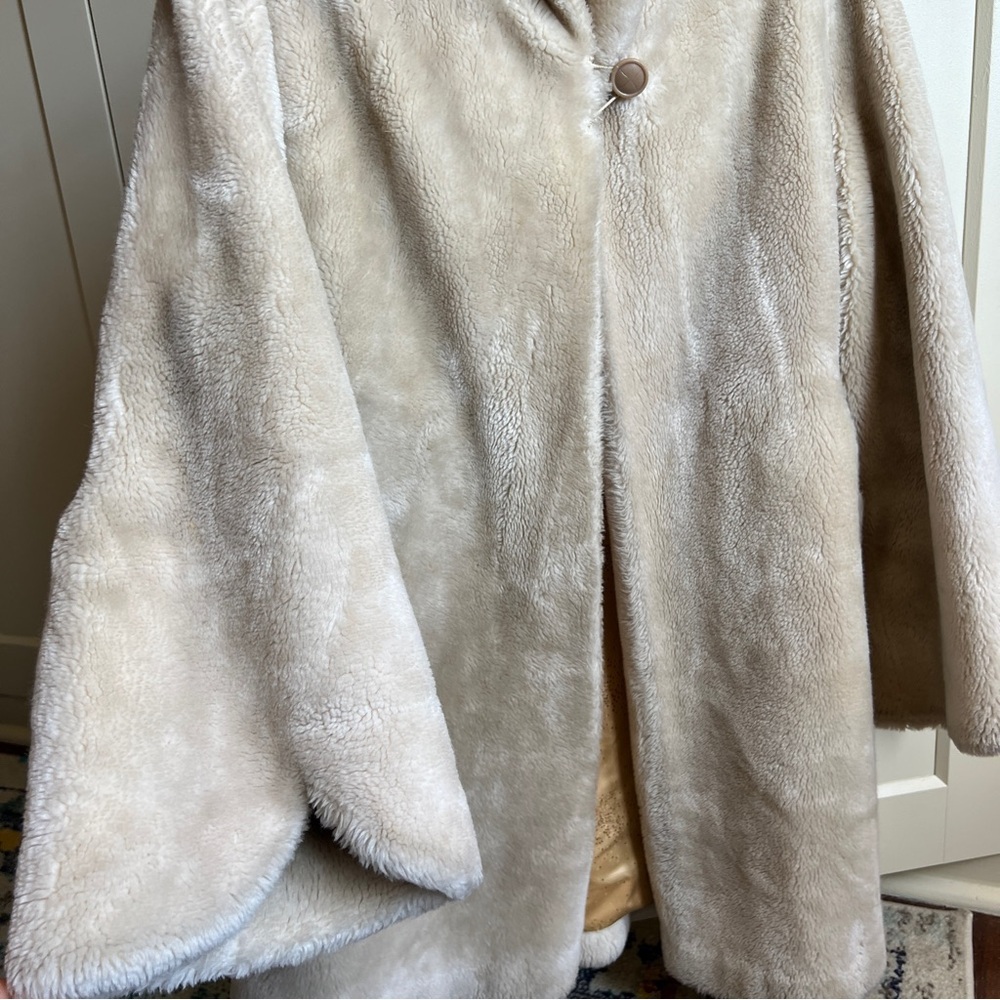 Vintage Borgana Cream Faux Fur Swing Coat 60s - Picture 3 of 8